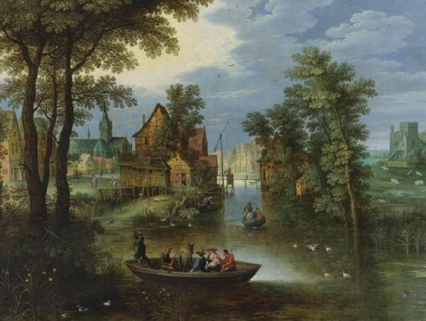 Marten Rijckaert River landscape with religious theme Flight into Egypt Germany oil painting art
